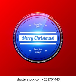 New Year and Christmas label on bright red background. EPS10