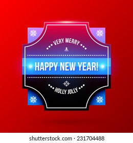 New Year and Christmas label on bright red background. EPS10