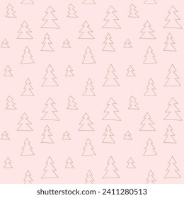 New Year, Christmas linear pattern with fir trees. Scandinavian Norwegian simple winter print. Minimalistic graphic illustration. Striped herringbone pattern with snowflakes, snowballs.