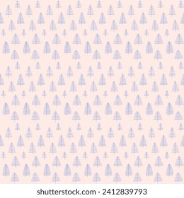 New Year, Christmas linear pattern with fir trees. Scandinavian Norwegian simple winter print. Minimalistic graphic illustration. Striped herringbone pattern with snowflakes, snowballs.