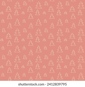 Año Nuevo, patrón navideño lineal con abetos. Huella de invierno simple noruega escandinava. Ilustración gráfica minimalista. Patrón de herringbone a rayas con copos de nieve, bolas de nieve.