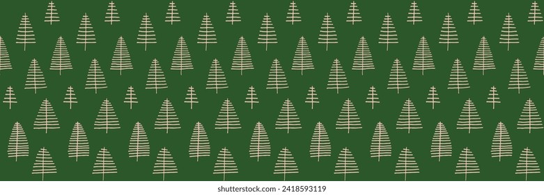 Neujahr, Weihnachtslineares Muster mit Tannenbäumen. Skandinavisches Norwegisches, einfaches Winterbild. Minimalistische grafische Darstellung. Striptes Herringbone-Muster mit Schneeflocken, Schneebällen.