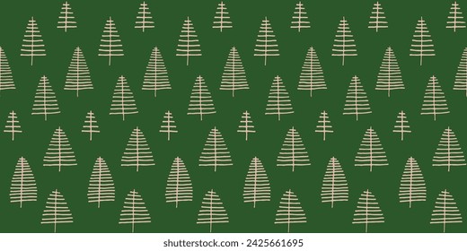 New Year, Christmas linear pattern with fir trees. Scandinavian Norwegian simple winter print. Minimalistic graphic illustration. Striped herringbone pattern with snowflakes, snowballs.
