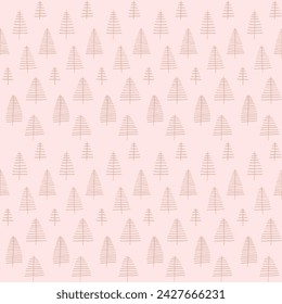 New Year, Christmas linear pattern with fir trees. Scandinavian Norwegian simple winter print. Minimalistic graphic illustration. Striped herringbone pattern with snowflakes, snowballs.