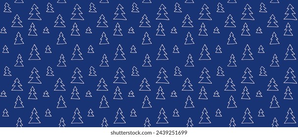 New Year, Christmas linear pattern with fir trees. Scandinavian Norwegian simple winter print. Minimalistic graphic illustration. Striped herringbone pattern with snowflakes, snowballs.