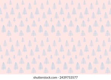 New Year, Christmas linear pattern with fir trees. Scandinavian Norwegian simple winter print. Minimalistic graphic illustration. Striped herringbone pattern with snowflakes, snowballs.