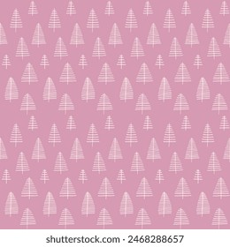 New Year, Christmas linear pattern with fir trees. Scandinavian Norwegian simple winter print. Minimalistic graphic illustration. Striped herringbone pattern with snowflakes, snowballs.
