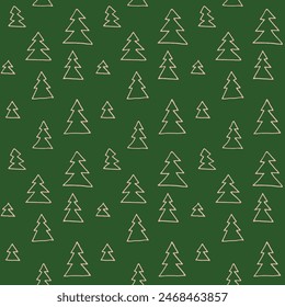 New Year, Christmas linear pattern with fir trees. Scandinavian Norwegian simple winter print. Minimalistic graphic illustration. Striped herringbone pattern with snowflakes, snowballs.