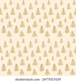 New Year, Christmas linear pattern with fir trees. Scandinavian Norwegian simple winter print. Minimalistic graphic illustration. Striped herringbone pattern with snowflakes, snowballs.