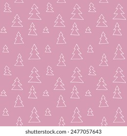 Año Nuevo, Navidades de patrón lineal con abetos. Escandinavo noruego simple impresión de invierno. Ilustración gráfica minimalista. Patrón de espiga rayada con copos de nieve, bolas de nieve.