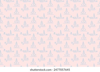 New Year, Christmas linear pattern with fir trees. Scandinavian Norwegian simple winter print. Minimalistic graphic illustration. Striped herringbone pattern with snowflakes, snowballs.