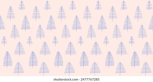 New Year, Christmas linear pattern with fir trees. Scandinavian Norwegian simple winter print. Minimalistic graphic illustration. Striped herringbone pattern with snowflakes, snowballs.