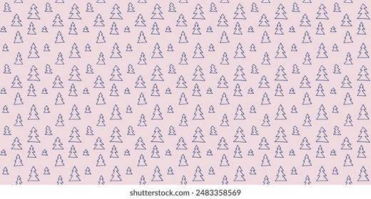 New Year, Christmas linear pattern with fir trees. Scandinavian Norwegian simple winter print. Minimalistic graphic illustration. Striped herringbone pattern with snowflakes, snowballs.
