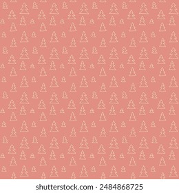 New Year, Christmas linear pattern with fir trees. Scandinavian Norwegian simple winter print. Minimalistic graphic illustration. Striped herringbone pattern with snowflakes, snowballs.