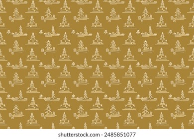 New Year, Christmas linear pattern with fir trees. Scandinavian Norwegian simple winter print. Minimalistic graphic illustration. Striped herringbone pattern with snowflakes, snowballs.