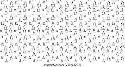 New Year, Christmas linear pattern with fir trees. Scandinavian Norwegian simple winter print. Minimalistic graphic illustration. Striped herringbone pattern with snowflakes, snowballs.