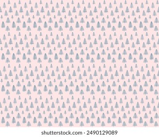 New Year, Christmas linear pattern with fir trees. Scandinavian Norwegian simple winter print. Minimalistic graphic illustration. Striped herringbone pattern with snowflakes, snowballs.