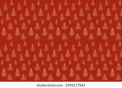 Año Nuevo, Navidades de patrón lineal con abetos. Escandinavo noruego simple impresión de invierno. Ilustración gráfica minimalista. Patrón de espiga rayada con copos de nieve, bolas de nieve.