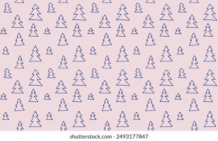 New Year, Christmas linear pattern with fir trees. Scandinavian Norwegian simple winter print. Minimalistic graphic illustration. Striped herringbone pattern with snowflakes, snowballs.