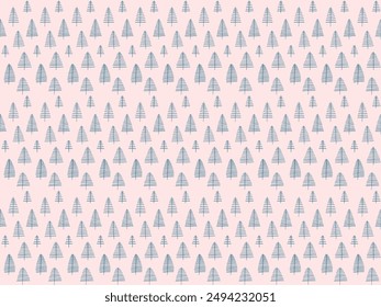 New Year, Christmas linear pattern with fir trees. Scandinavian Norwegian simple winter print. Minimalistic graphic illustration. Striped herringbone pattern with snowflakes, snowballs.