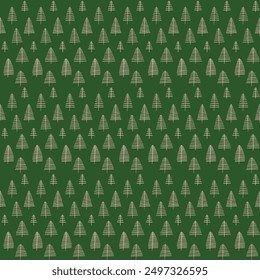 New Year, Christmas linear pattern with fir trees. Scandinavian Norwegian simple winter print. Minimalistic graphic illustration. Striped herringbone pattern with snowflakes, snowballs.