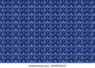 Año Nuevo, Navidades patrón lineal con abetos. Estampado de invierno noruego escandinavo simple. Ilustración gráfica minimalista. Patrón de espiga rayada con copos de nieve, bolas de nieve.