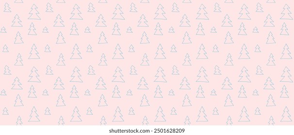 New Year, Christmas linear pattern with fir trees. Scandinavian Norwegian simple winter print. Minimalistic graphic illustration. Striped herringbone pattern with snowflakes, snowballs.