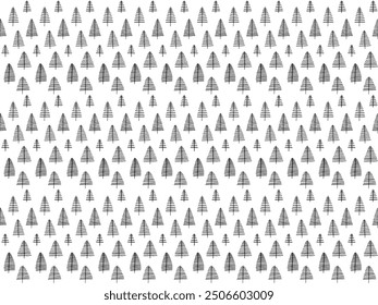 New Year, Christmas linear pattern with fir trees. Scandinavian Norwegian simple winter print. Minimalistic graphic illustration. Striped herringbone pattern with snowflakes, snowballs.