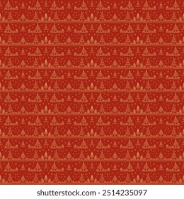 New Year, Christmas linear pattern with fir trees. Scandinavian Norwegian simple winter print. Minimalistic graphic illustration. Striped herringbone pattern with snowflakes, snowballs.