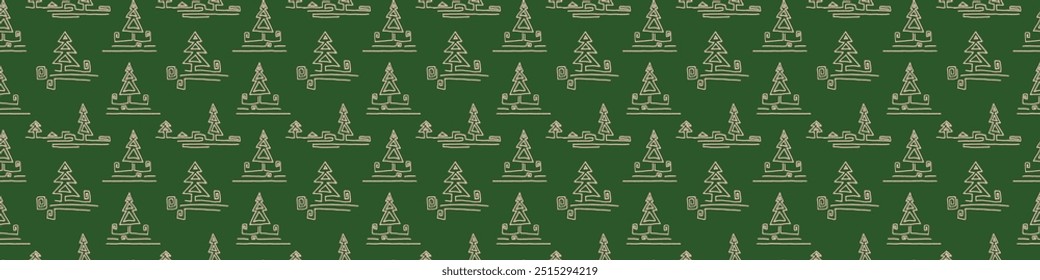 Año Nuevo, Navidades patrón lineal con abetos. Estampado de invierno noruego escandinavo simple. Ilustración gráfica minimalista. Patrón de espiga rayada con copos de nieve, bolas de nieve.