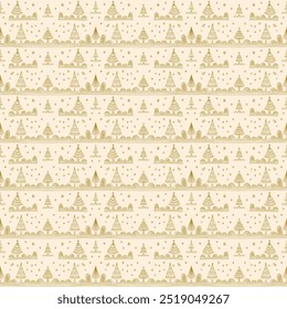 New Year, Christmas linear pattern with fir trees. Scandinavian Norwegian simple winter print. Minimalistic graphic illustration. Striped herringbone pattern with snowflakes, snowballs.