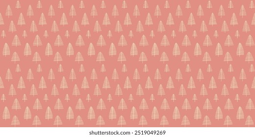 New Year, Christmas linear pattern with fir trees. Scandinavian Norwegian simple winter print. Minimalistic graphic illustration. Striped herringbone pattern with snowflakes, snowballs.