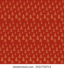 New Year, Christmas linear pattern with fir trees. Scandinavian Norwegian simple winter print. Minimalistic graphic illustration. Striped herringbone pattern with snowflakes, snowballs.