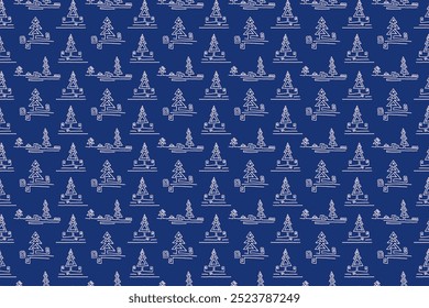 New Year, Christmas linear pattern with fir trees. Scandinavian Norwegian simple winter print. Minimalistic graphic illustration. Striped herringbone pattern with snowflakes, snowballs.