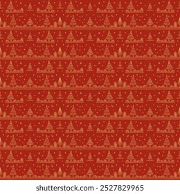 New Year, Christmas linear pattern with fir trees. Scandinavian Norwegian simple winter print. Minimalistic graphic illustration. Striped herringbone pattern with snowflakes, snowballs.