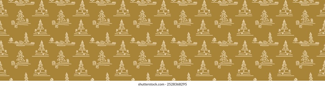 Año Nuevo, Navidades patrón lineal con abetos. Estampado de invierno noruego escandinavo simple. Ilustración gráfica minimalista. Patrón de espiga rayada con copos de nieve, bolas de nieve.