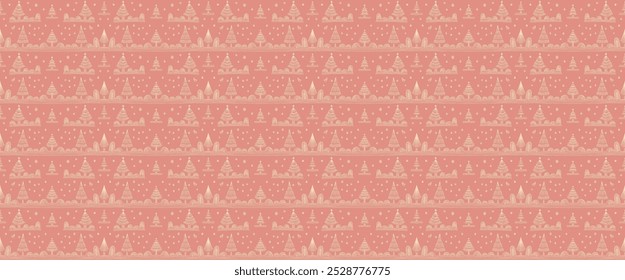 New Year, Christmas linear pattern with fir trees. Scandinavian Norwegian simple winter print. Minimalistic graphic illustration. Striped herringbone pattern with snowflakes, snowballs.