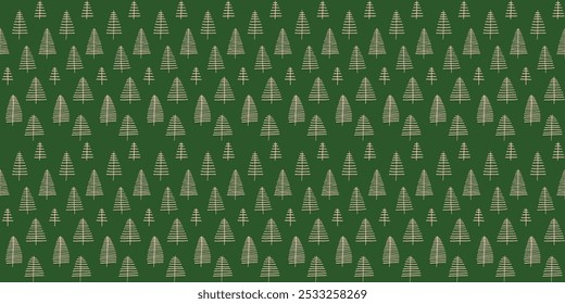 New Year, Christmas linear pattern with fir trees. Scandinavian Norwegian simple winter print. Minimalistic graphic illustration. Striped herringbone pattern with snowflakes, snowballs.