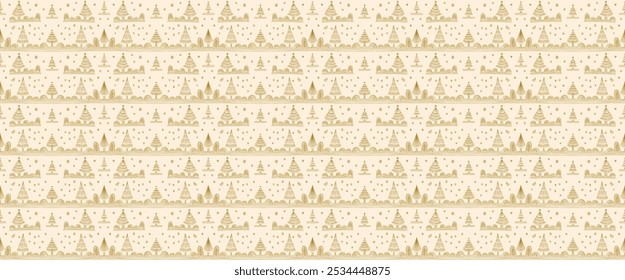 New Year, Christmas linear pattern with fir trees. Scandinavian Norwegian simple winter print. Minimalistic graphic illustration. Striped herringbone pattern with snowflakes, snowballs.
