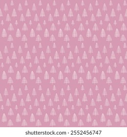 New Year, Christmas linear pattern with fir trees. Scandinavian Norwegian simple winter print. Minimalistic graphic illustration. Striped herringbone pattern with snowflakes, snowballs.