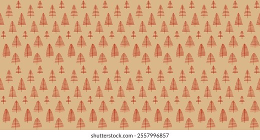 New Year, Christmas linear pattern with fir trees. Scandinavian Norwegian simple winter print. Minimalistic graphic illustration. Striped herringbone pattern with snowflakes, snowballs.