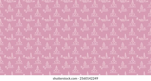 New Year, Christmas linear pattern with fir trees. Scandinavian Norwegian simple winter print. Minimalistic graphic illustration. Striped herringbone pattern with snowflakes, snowballs.