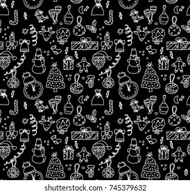 New year christmas objects black and white seamless pattern . Color vector illustration. EPS8