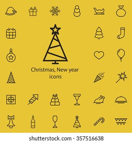 new year, christmas outline, thin, flat, digital icon set for web and mobile