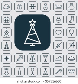 new year, christmas outline, thin, flat, digital icon set for web and mobile