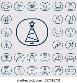 new year, christmas outline, thin, flat, digital icon set for web and mobile