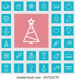 new year, christmas outline, thin, flat, digital icon set for web and mobile