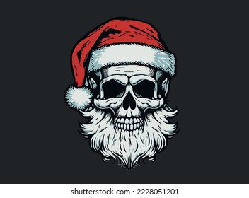 New Year or Christmas party poster. Skull Santa Claus vintage style. Vector illustration.