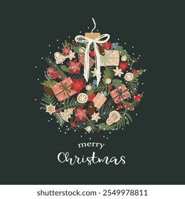 new year christmas pattern. Vector template with cute elements for design