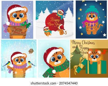 New year and Christmas picture with tiger baby 2022